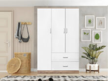 Roupeiro Milan(Branco, Carvalho Claro)(3 Portas de Abrir, 2 Gavetas)