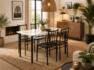 Conjunto Mesa e 4 Cadeiras, Brand (Preto, Mármore)